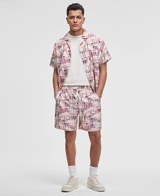 Mode of One Men's Squared Up Relaxed-Fit Geo-Print 6-1/2" Shiny Twill Shorts, Exclusively at Macy's