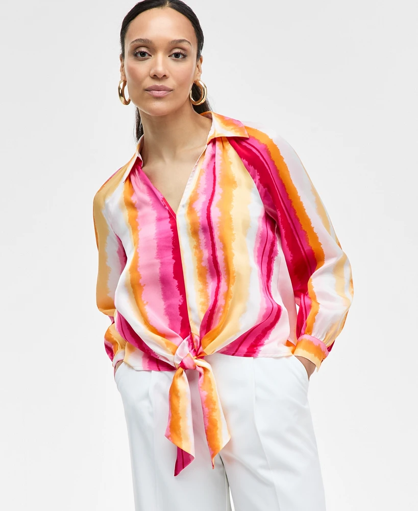 I.n.c. International Concepts Women's Printed Tie-Front Blouse, Exclusively at Macy's