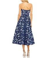 Women's Strapless Brocade Midi Dress