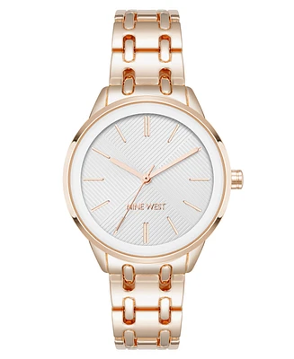 Nine West Women's Quartz Silver and Rose Gold-Tone Metal Alloy Bracelet Watch, 33mm