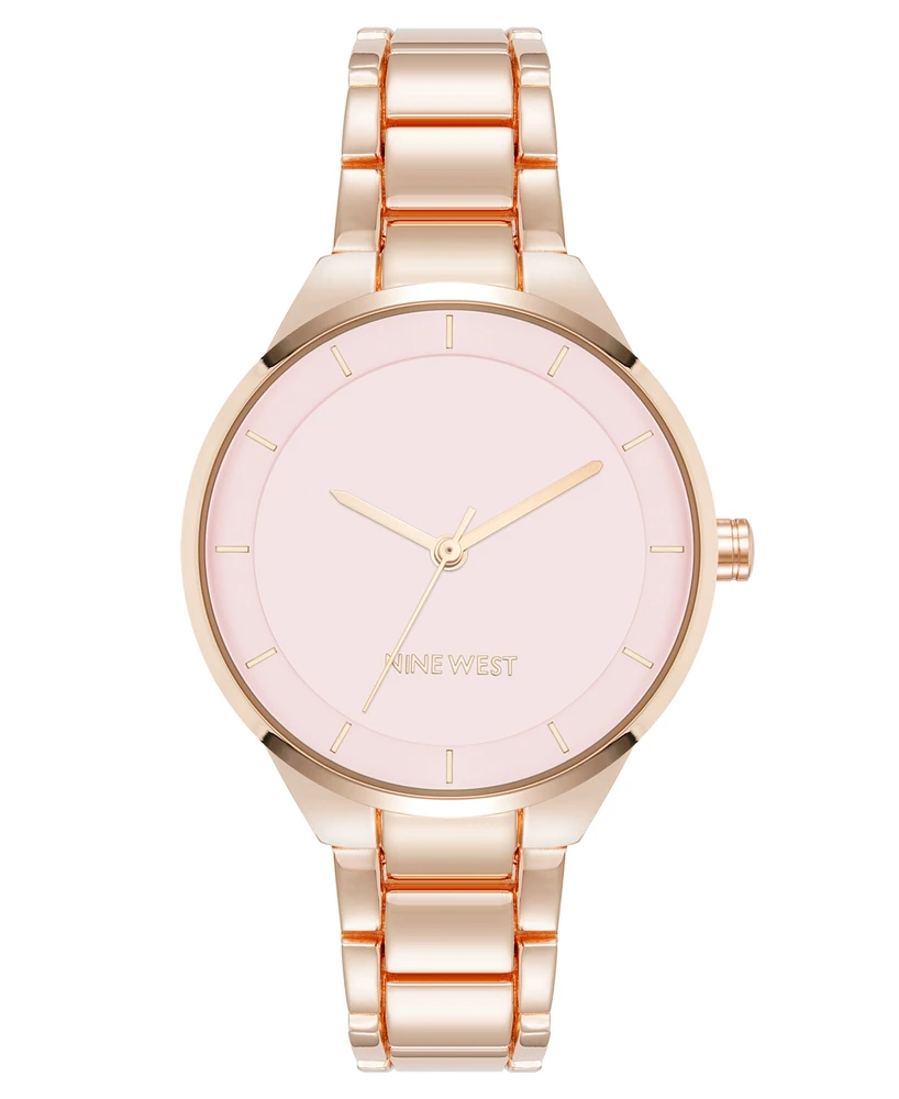 Nine West Women's Quartz Pink and Rose Gold-Tone Metal Alloy Watch, 34mm