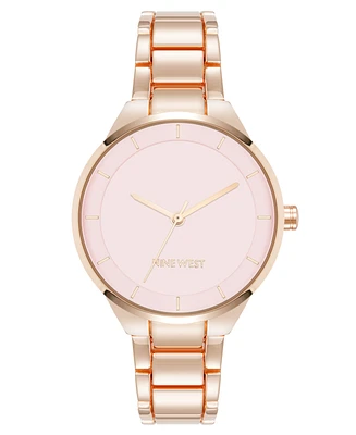 Nine West Women's Quartz Pink and Rose Gold-Tone Metal Alloy Watch, 34mm