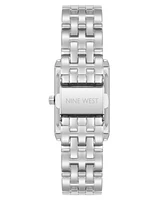 Nine West Women's Quartz Rectangular White and Silver-Tone Metal Alloy Watch, 24mm