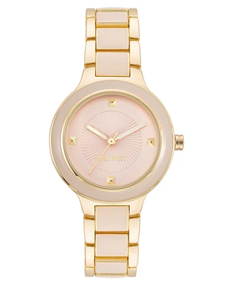 Nine West Women's Quartz Round Pink Enamel and Gold-Tone Metal Alloy Watch, 32mm