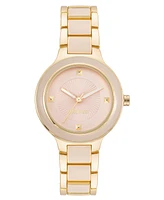 Nine West Women's Quartz Round Pink Enamel and Gold-Tone Metal Alloy Watch, 32mm