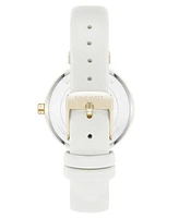 Nine West Women's Quartz Boyfriend Gold-Tone and White Polyurethane Leather Band Watch, 36mm