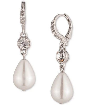 Givenchy Silver-Tone Crystal & Imitation Pearl Double Drop Earrings