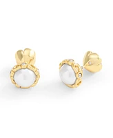 Coach Faux Stone Signature Floral Cultivated Pearl Orb Jacket Earrings