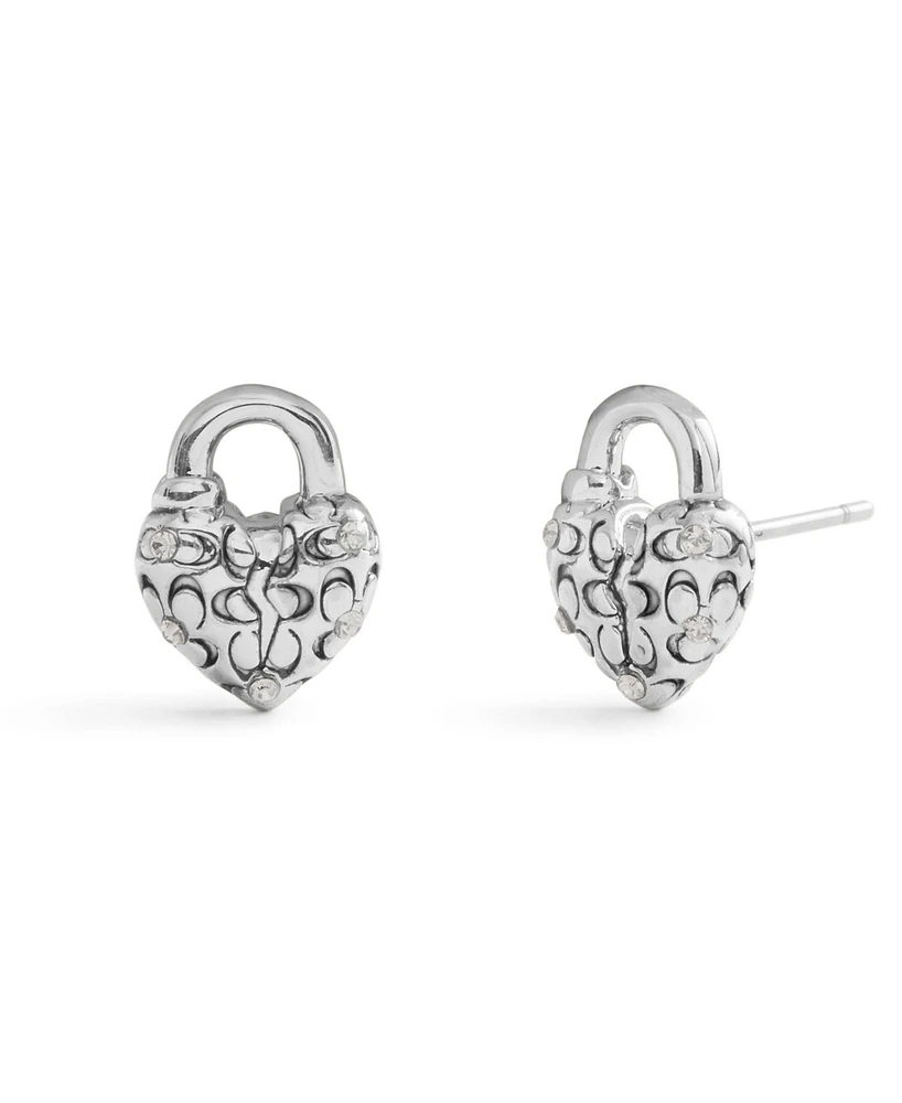 Coach Faux Stone Signature Quilted Broken Heart Padlock Stud Earrings