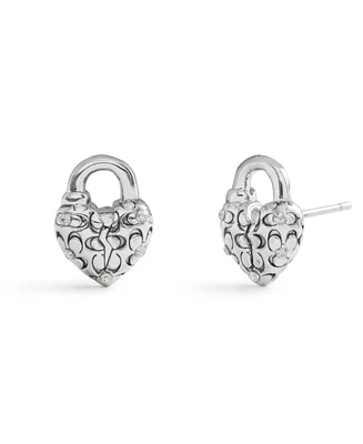 Coach Faux Stone Signature Quilted Broken Heart Padlock Stud Earrings