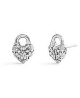 Coach Faux Stone Signature Quilted Broken Heart Padlock Stud Earrings
