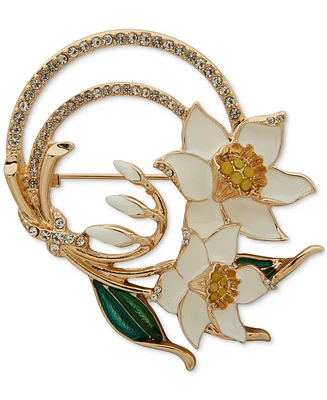 Anne Klein Gold-Tone Crystal & Color Stone Daffodils Pin