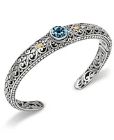 Devata Blue Topaz & Bali Filigree Cuff Bracelet in Sterling Silver and 18K Gold Accents