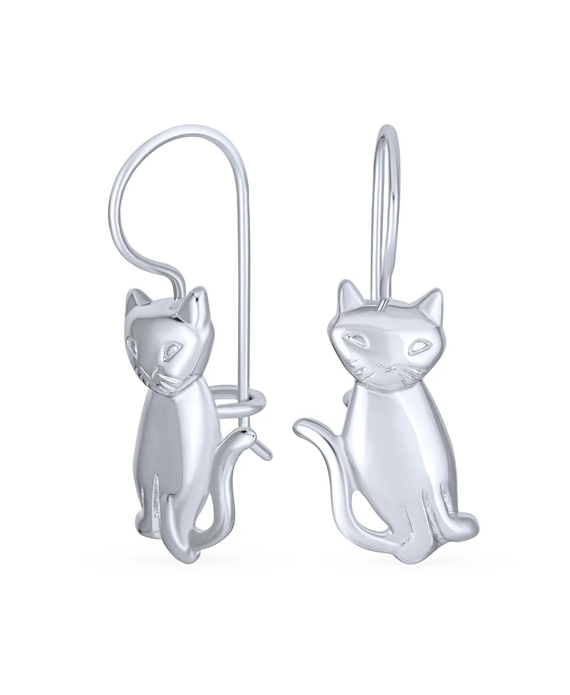 Bling Jewelry Cute Siamese Kitten Cat Dangle Earrings in Polished Sterling Silver