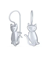 Bling Jewelry Cute Siamese Kitten Cat Dangle Earrings in Polished Sterling Silver