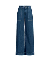 Lands' End Women's Soft Denim High Rise Wide Leg Utility Jeans