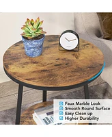 Tribesigns End Table, 2 Tier Round Side Table with Storage Shelf, Industrial Nightstand Bedside Table Coffee Accent Table for Living Room Bedroom Smal