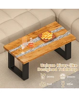 Teak Wood Patio Table with River Feel Tabletop For Outdoor