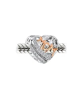 Bling Jewelry Mother Loving Family Heart Charm Bead Rose Gold Sterling Silver Fits European Bracelet