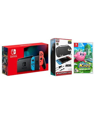 Nintendo Switch 32GB Console Neon Red/Blue Joy-Con Bundle with Surge 11-In-1 Accessory Starter Pack and Kirby and the Forgotten Land