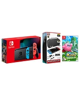 Nintendo Switch 32GB Console Neon Red/Blue Joy-Con Bundle with Surge 11-In-1 Accessory Starter Pack and Kirby and the Forgotten Land