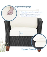 Gymax 3PCS Rattan Furniture Set Cushioned Sofa Storage Table W/ Wood Top Patio