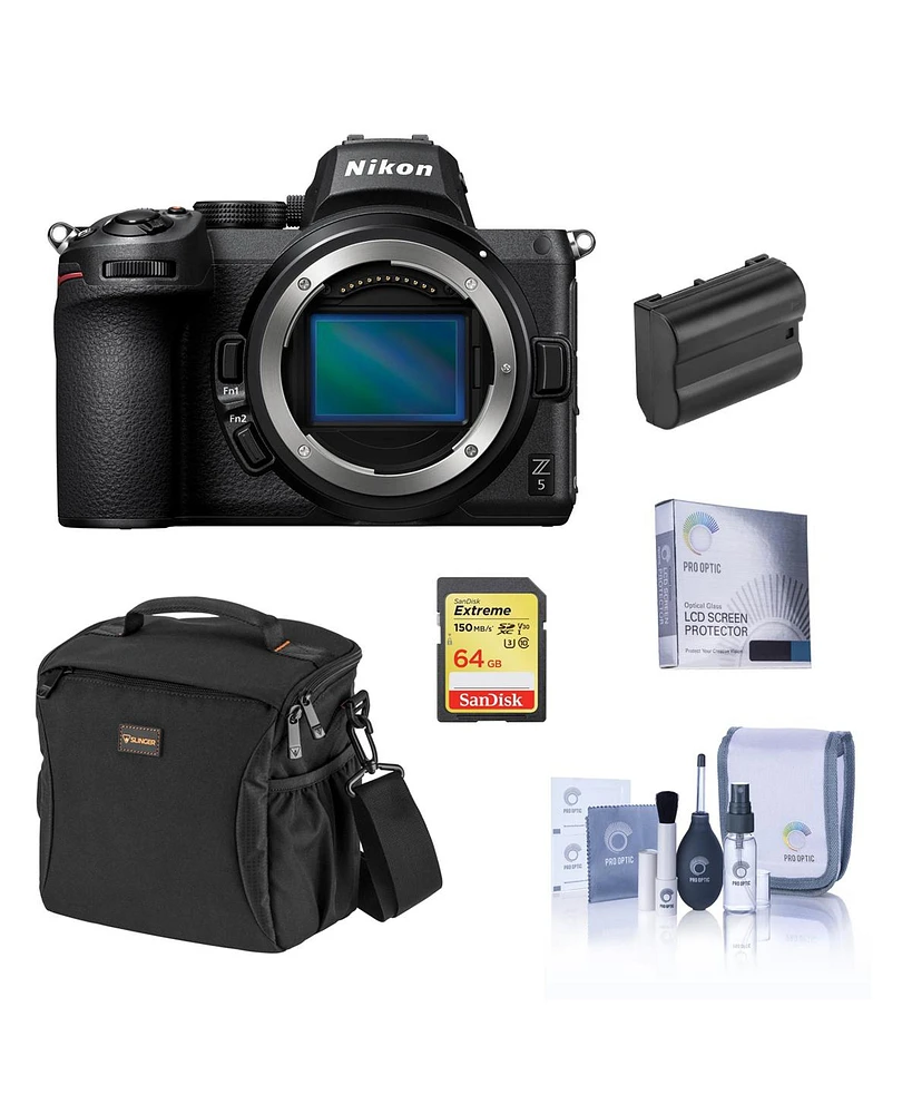 Nikon Z5 Full Frame Mirrorless Camera Essential, Bundle with 64GB Sd Card, Bag, Extra Battery, Screen Protector, Cleaning Kit