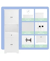 Tall Bathroom Cabinet with Four Doors, Large Storage Space Open Shelve, Upper Storage Cabinet, White