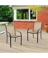 Set of 10 Patio Dining Chairs Stackable Armrest Backrest no Assembly
