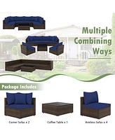 Gymax Set of 7 Rattan Furniture Set Sectional Sofa Cushioned Garden Patio