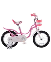 RoyalBaby Little Swan 14" Carbon Steel Kids Bike w/Dual Hand Brakes, Adjustable Seat, Folding Basket, & Training Wheels, for Girls Ages 3 to 5, Pink