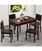 5-Piece Rubber wood Dining Table Set for 4, Space-Saving Kitchen Furniture, Pvc Leather Chairs, Waterproof Scratch-Resistant Surface, Easy Assembly