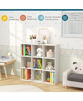 Wooden Kids Bookcase with Storage Cubbies and Anti-toppling Devices