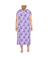 Lands' End Women's Plus Short Sleeve Cooling Midi Nightgown