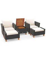 Gymax Set of 5 Furniture Set w/ Storage Table Ottomans Soft Pillows Patio