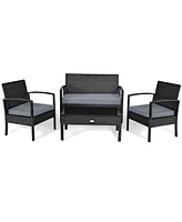 Gymax Patio Garden 4PC Rattan Wicker Furniture Set