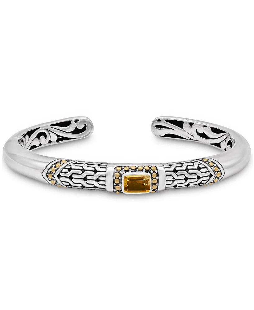 Devata Citrine & Bali Cuff Bracelet in Sterling Silver and 18K Gold Accents