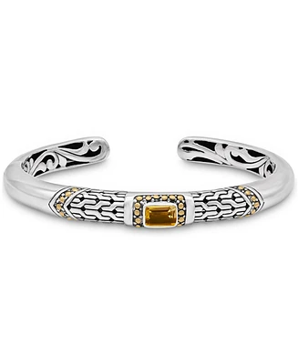 Devata Citrine & Bali Cuff Bracelet in Sterling Silver and 18K Gold Accents