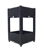 Elevated Planter Box for Outdoor Gardening (15.7"x15.7"x27.7", Black)