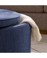 Multi-Functional Ottoman with Drum Stool and Storage in Dark Blue