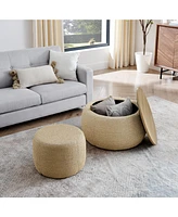Woven Rattan Storage Ottoman with Dual Function (Table/Ottoman)