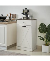 Single Door Trash Cabinet Tilt Trash Cabinet Kitchen Trash Can - Splice Wood White
