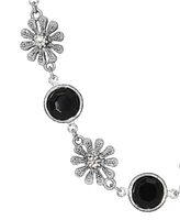 2028 Black Crystal Flower Collar Necklace