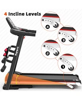 Ksports Treadmill Electric Foldable Exercise Indoor Walking Pad with Auto and Manual Incline, Sit-Up Rack or Strap, Ab Mat, and 2 Dumbbells, Black