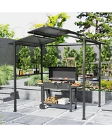 Outsunny 8 x 5ft Hardtop Grill Gazebo with Side Shelves and Cup Holders