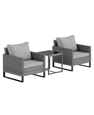 Outsunny 3PCS Patio Furniture Set Wicker Bistro Set with Cushions,