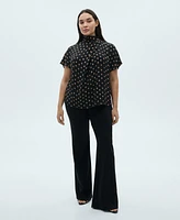 Mango Women's Draped Collar Polka Dot Blouse Top