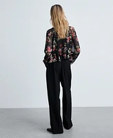 Mango Women's Floral Ruffled Blouse Top