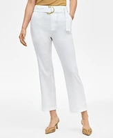 I.n.c. International Concepts Women's Belted Linen-Blend Cropped Pants, Exclusively at Macy's