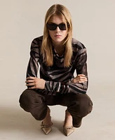 Mango Women's Animal Print Satin Blouse Top